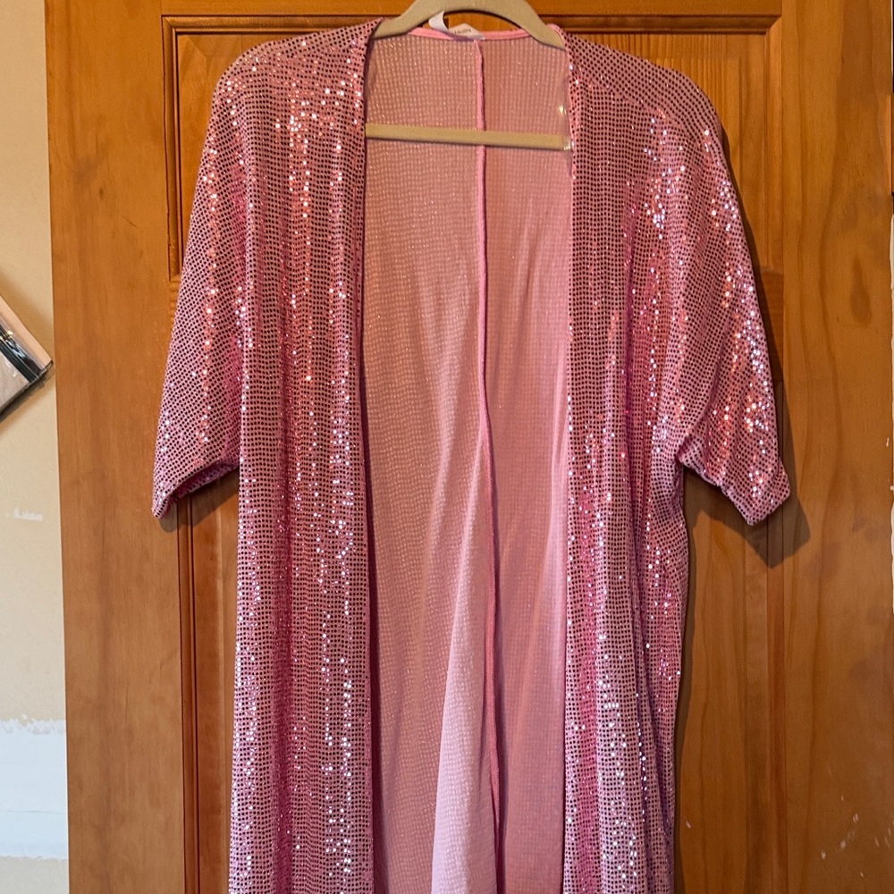 Honeyme Pink Sequin Open-Front Duster